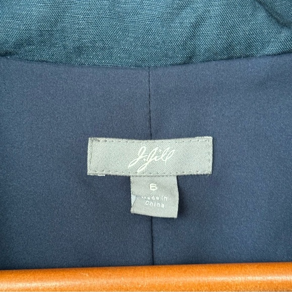J Jill Linen Metallic Blazer Jacket Crinkle Texture Teal Blue Size 6 - Picture 5 of 6